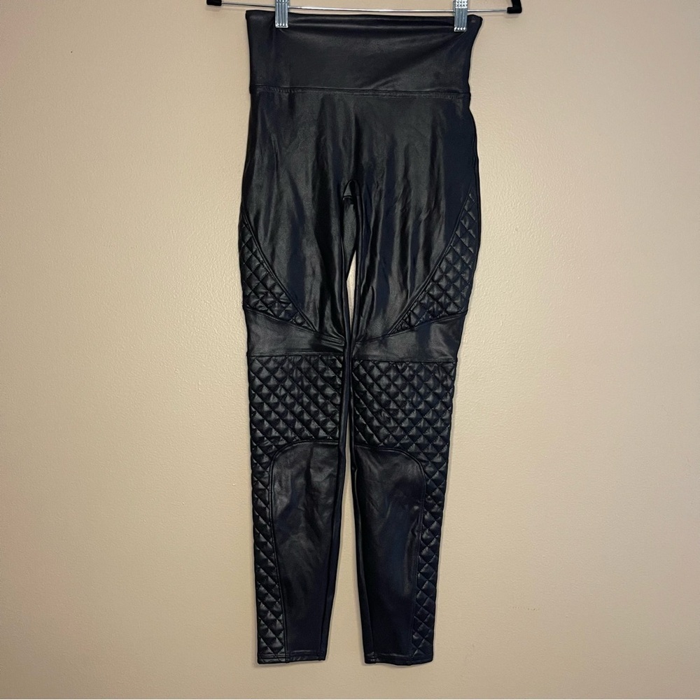 SPANX Black Faux Leather Moto Leggings - Picture 1 of 6